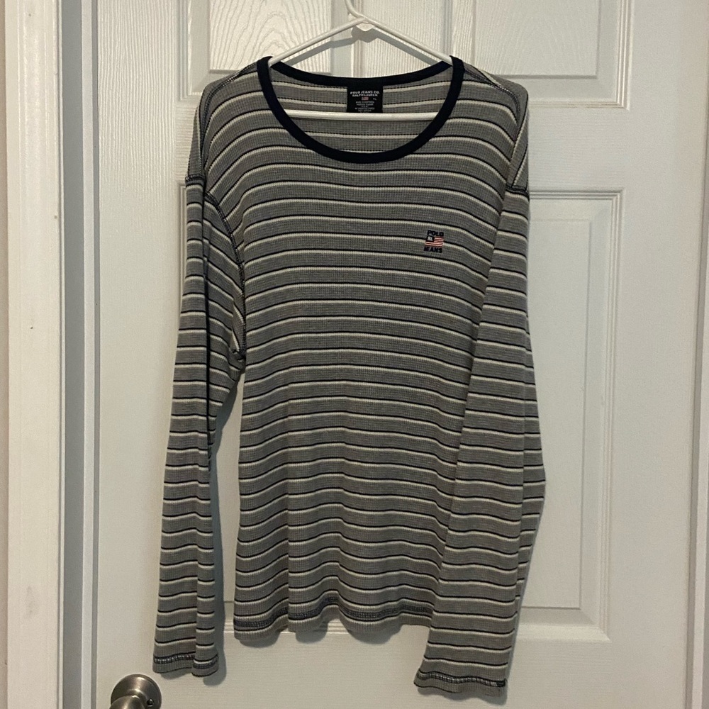 Ralph Lauren Polo Jeans Co Mens Striped Waffle Knit Long Sleeve Shirt Striped Xl